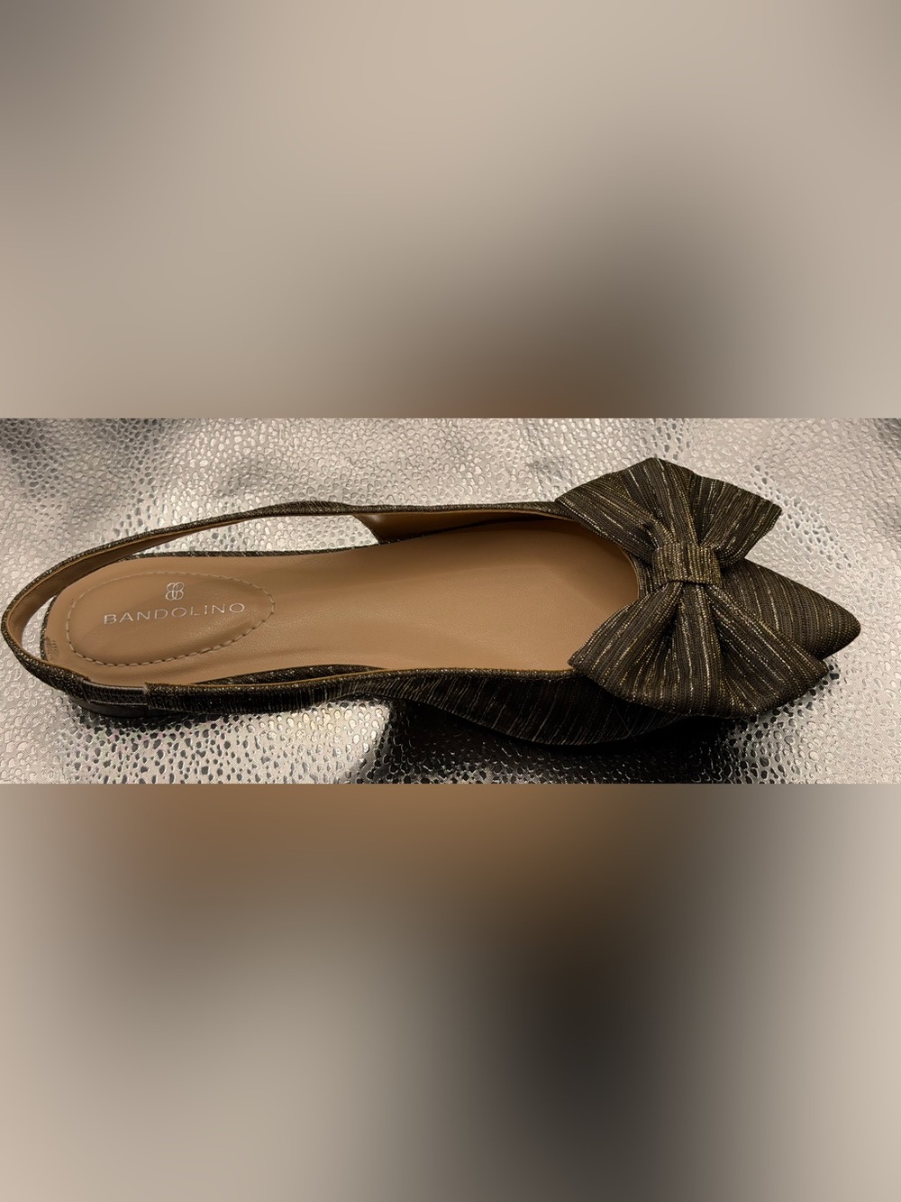 Bandolino Black Glitter Bow Slingback Flats